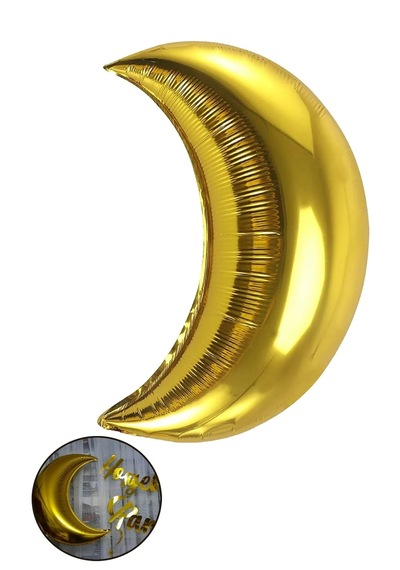Gold Hilal Ay Folyo Balon, Altın Sarısı Ramazan Bayramı Islam Dini Oda Konsept Mekan Süsleri 60 Cm