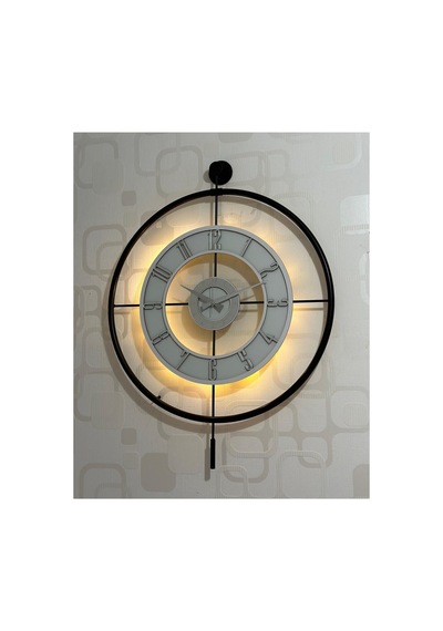 Pey Aksesuar Metal Camlı Duvar Saati 60x80 Cm Büyük Boy Işıklı Gerçek Cam Siyah-şeffaf-beyaz-gümüş M61-siyah-şeffaf-beyaz-gümüş