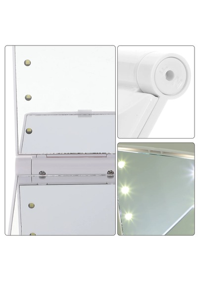 Techtic Katlanır Mini Işıklı Makyaj Aynası Cep Çanta Aynası 8 Led Pilli 23a 12v Pil Dahildir Beyaz