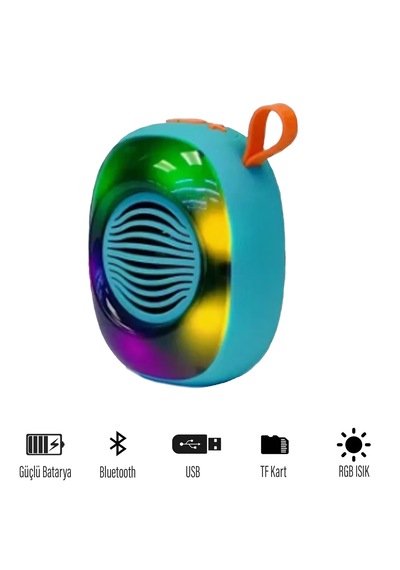 Kablosuz Bluetooth Hoparlör 5w Rgb Led Işıklı Speaker Mavi
