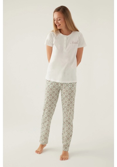 Arnetta 2881 Pamuklu Kısa Kol Kadın Pijama Takımı Krem