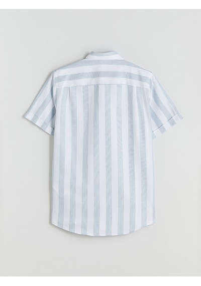 Lcwaıkıkı Classic Mavi Regular Fit Kısa Kollu Çizgili Armürlü Erkek Gömlek