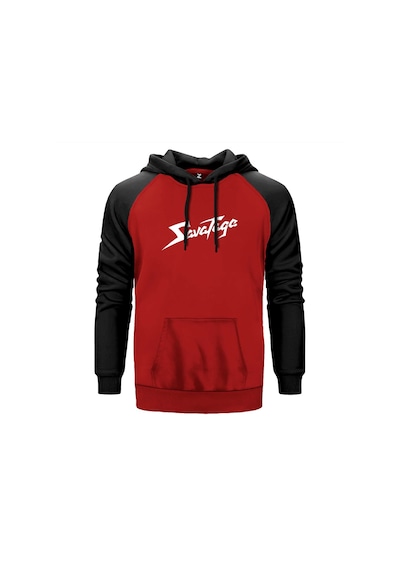Savatage Logo Yazı Kırmızı Renk Reglan Kol Sweatshirt Kırmızı