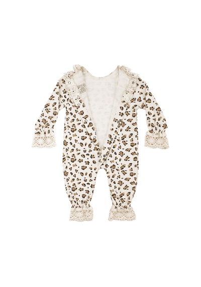 By Bebekodam Kız Bebek Beyaz Kahve Leopar Desenli Bereli Fistolu Tulum
