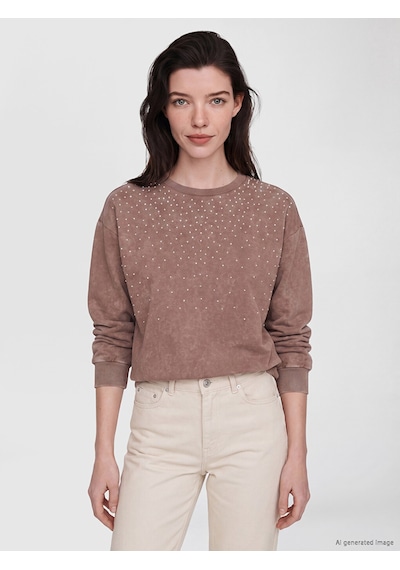 Lcw Comfort Kahverengi Bisiklet Yaka Taşlı Kadın Sweatshirt