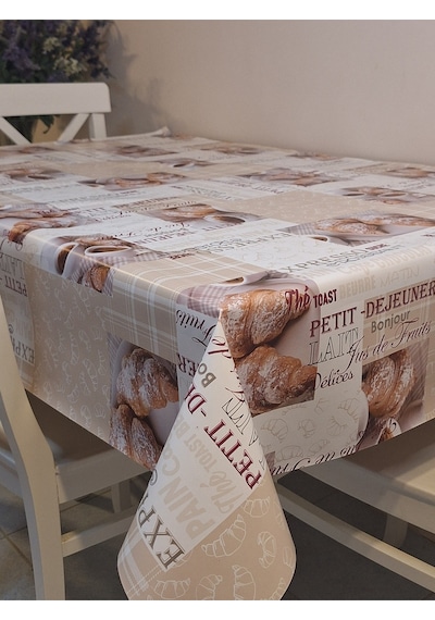 Elyaflı Pvc Muşamba - Desenli Silinebilir Masa Örtüsü Kahve Bej