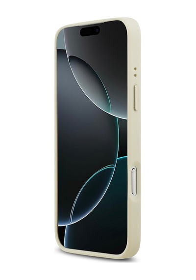 Apple Uyumlu iPhone 17 Pro Max  Kılıf Guess Lisanslı M-safeli Sıcak Baskı Yazı Logo Pu Deri Peony Kapak Bej Bej