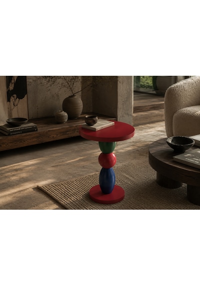 Bubble Ahşap Yan Sehpa 55cm Kırmızı Yeşil Mavi Renkli Modern Tasarım Dekoratif Kırmızı - Mavi - Yeşil