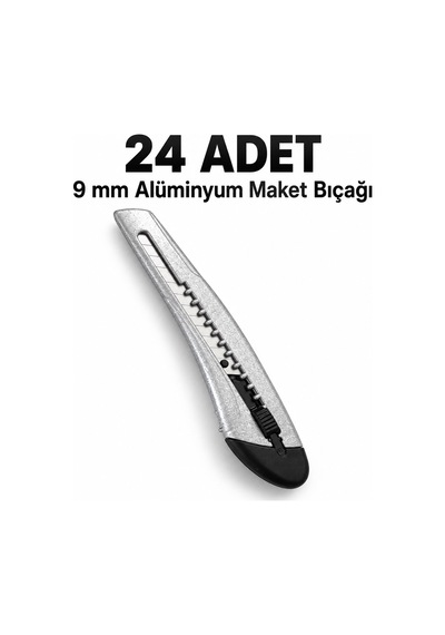 24 Adet 9 Mm Dar Alüminyum Maket Bıçağı Kırılabilir Uçlu, Sürgülü