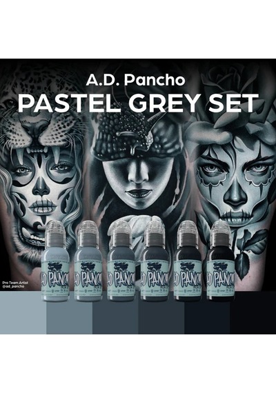A.d Pancho Pastel Greys 6'lı Set - World Famous Ink Dövme Boyası - 1oz/30ml