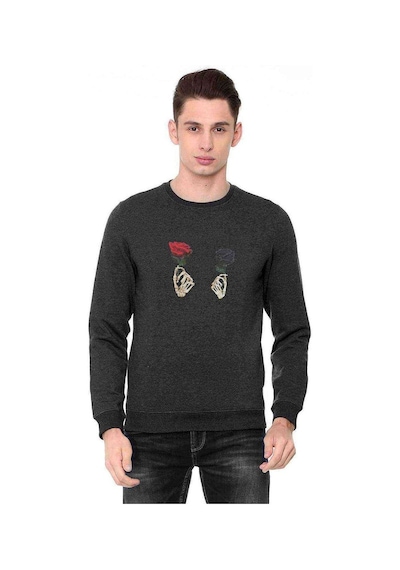 Skull Rose Kurukafa Gül Baskılı Füme Erkek Örme Sweatshirt
