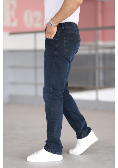 Bürke Premium Erkek Koyu Lacivert Renk Regular Fit Rahat Kesim Esnek Likralı Denim Jeans Kot Pantolon