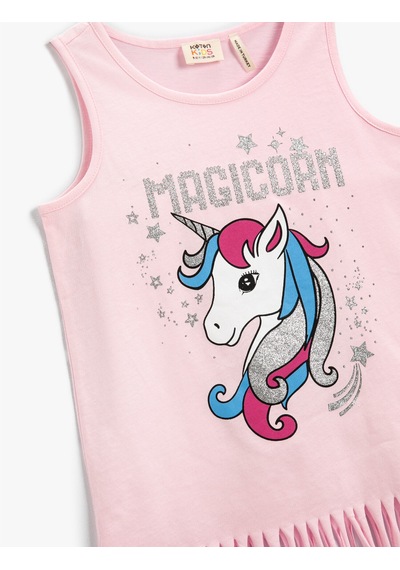 Koton Unicorn Baskılı Püsküllü Atlet Pamuklu Pembe 2skg30012ak