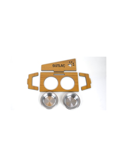 Realwood Suya Dayanıklı İsim Baskılı Çelik Kaseli Kedi Köpek Mama Stantı