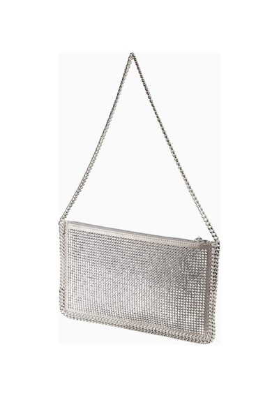 Stella Mccartney Hotfix Taşlı Vegan Falabella Pochette, Zincir Detaylı Omuz Çantası Gümüş