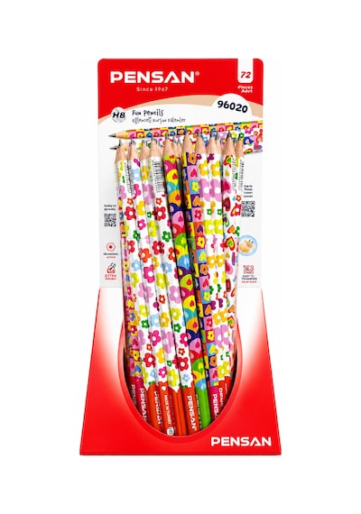Çiçek Desenli Kurşun Kalem 2b Pensan 12 Adet Çok Renkli