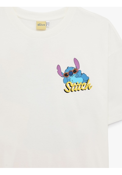 Koton Stitch Lisanslı Kısa Kollu Pamuklu Arkası Baskılı Oversize Tişört Ekru 6sal10115ık Ekru
