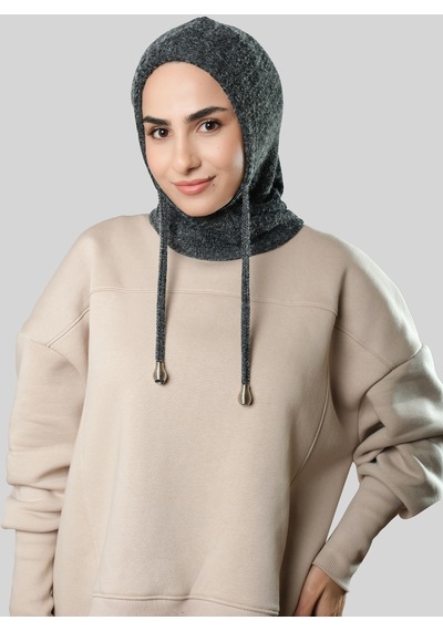 Hürrem Bone Antrasit Bağcıklı Peluş Balaklava Boyunluklu Bere Jakar Düz 2327 25 Antrasit