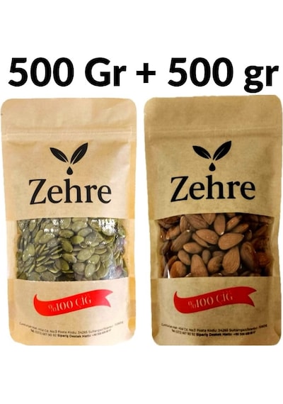 Büyük Boy Ikili - Çiğ Badem Içi 500 Gr + Çiğ Kabak Çekirdeği 500 Gr 1 KG