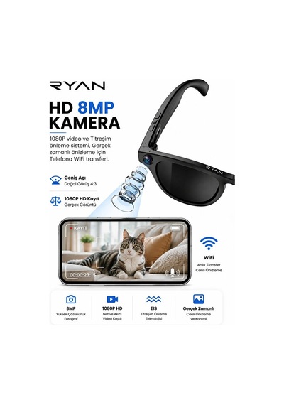 Bagajon Ryan Ry-aıg01 Yapay Zeka Destekli Kameralı Akıllı Gözlük 8mp Anlık Çeviri, Fotoğraf Video, Bluetooth, Sesli Asistan-14905
