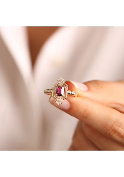 14 Ayar Altın Ruby Yüzük Özel Tasarım Coral T11013 Renkli