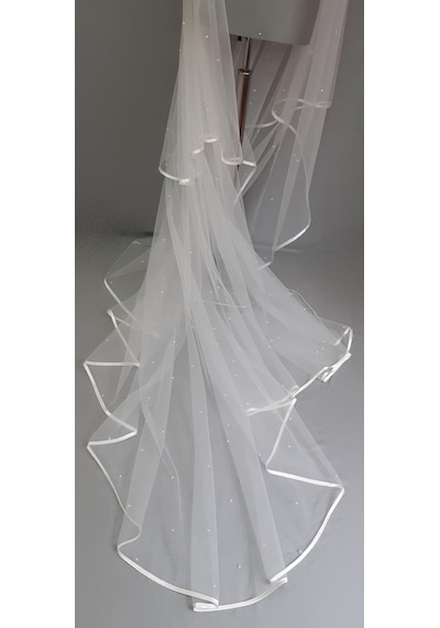 Suzanna Moda Hayal Tül 2mt 50cm Boy Incili Saten Biyeli Uzun Duvak