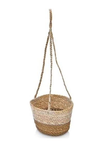 2'li Asılabilir El Yapımı Ve Doğal Çift Renk Yuvarlak Hasır Saksılık Seti, 2'li İpli Asılabilir Hasır Yuvarlak Saksı Seti 23cm 18cm-20cm 15cm