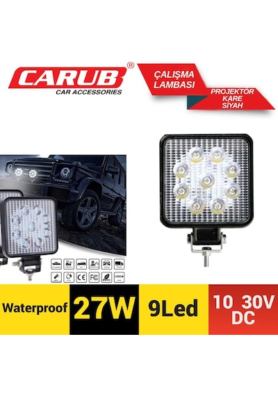 Çalısma Lambası Kare 9 Led 27w 10-30v 11x2cm