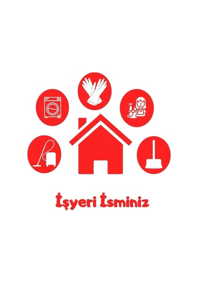Temizlik Işyeri Camı Set Sticker Özel Işyeri Ismi Reklam Tanıtım Kırmızı