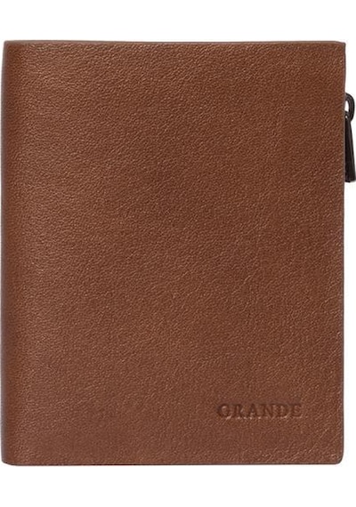 Grande Gerçek Deri Unisex Cüzdan Hakiki Deri Küçük Boy Taba