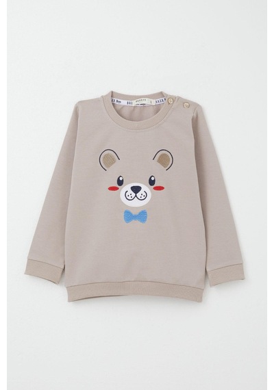 Breeze Erkek Bebek Eşofman Takım Mutlu Köpekçik Nakışlı 9 Ay-3 Yaş, Vizon Vizon