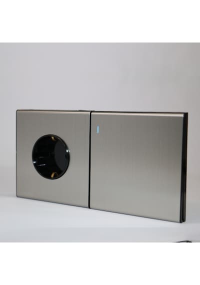MERALLI INOX topraklı güç prizi, hakiki fırçalanmış paslanmaz çelik, çerçevesiz 86×86 Modüler  kasa dahil