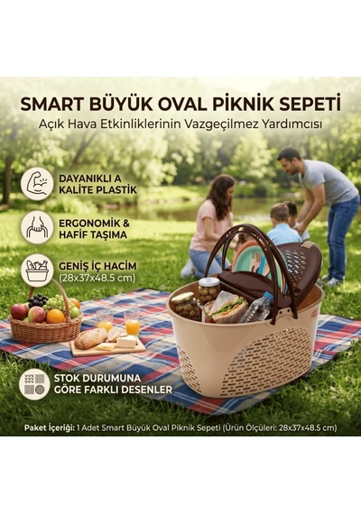 Smart Büyük Oval Piknik Sepeti Çok Renkli