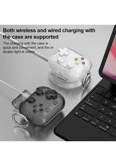Caseonn Apple Uyumlu Airpods 4.nesil/anc Kılıf Tıklanabilir Tuşlu Oyun Kolu Tasarımlı Transparan Kapak Turkuaz