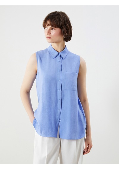 Lcwaıkıkı Classic Mavi Regular Fit Dokulu Kadın Gömlek