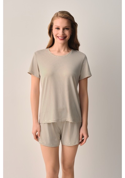 Suwen Casual Şort Pijama Takımı Sh26633667s808 Lacivert Çizgili