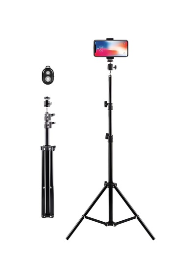 Ayrex Bluetooth Kumandalı Metal Tripod, 2 Metre Ayarlanabilir Yükseklik, 360 Derece Döner Başlıklı Telefon Tutucu, Genel