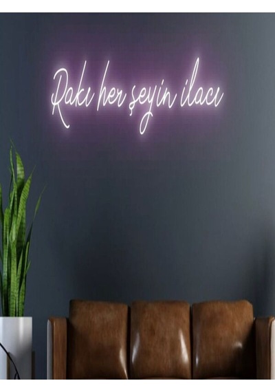 Rakı Her Şeyin Ilacı Yazılı Neon Tabela Pembe