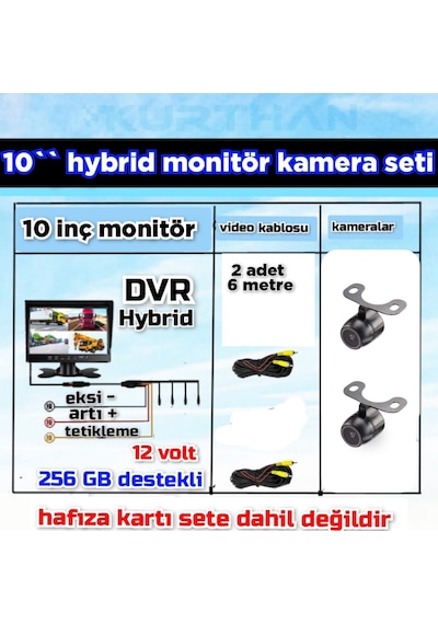 10 İnç Dvr Ekran + 2 Adet Ahd 1080p Kelebek Kamera Seti 12 Volt