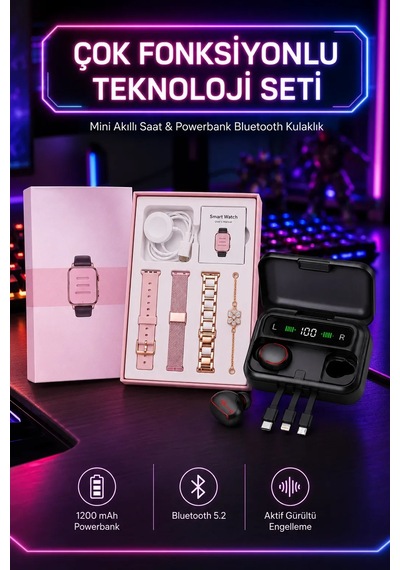 Powerbank Özellikli Bluetooth Kulaklık Ve Nabız Ölçer Akıllı Saat Bileklik  Çok Renkli 21103402