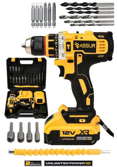 Assur ASR237 12V Çift Akü Darbeli Akülü Vidalama Sarı