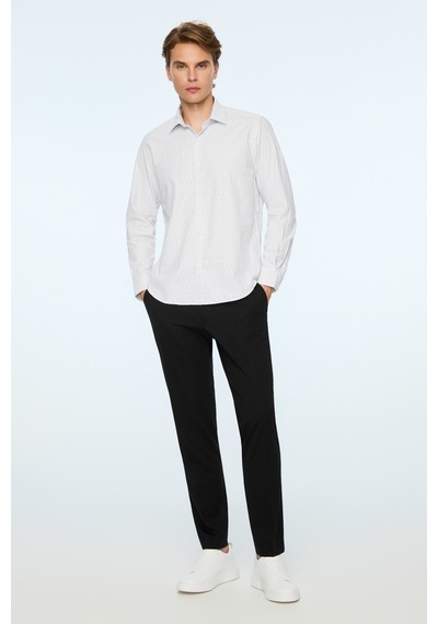 Morven Erkek Siyah Trend Çizgili Dynamic Fit Sert Yaka Gömlek 26mc004068001 Siyah
