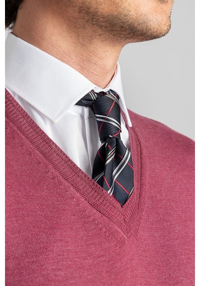 Tudors Slim Fit Dar Kesim V Yaka Pamuklu Erkek Kazak-23125 Pembe