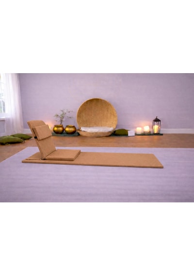 Backjack Meditasyon Sandalyesi Destekli Yer Minderi + 60x180 Kumaş Mat - Backjack 3xl Mat+backjack İkili Set Açık Kahverengi