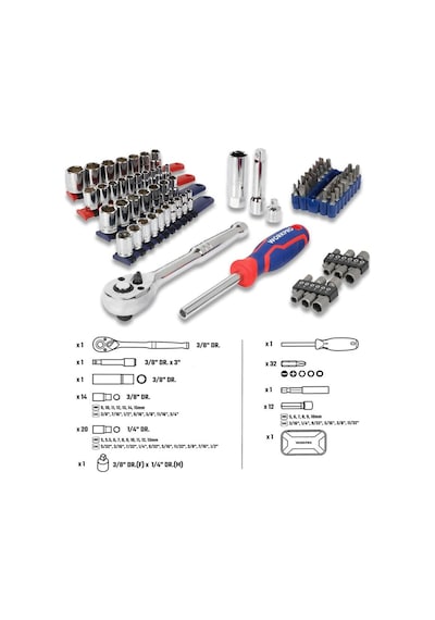 Workpro Wp209006 84 Parça 3/8 1/4 Cr-v Metrik/inç Profesyonel Lokma Ve Bits Uç Takımı Fr Wp209006
