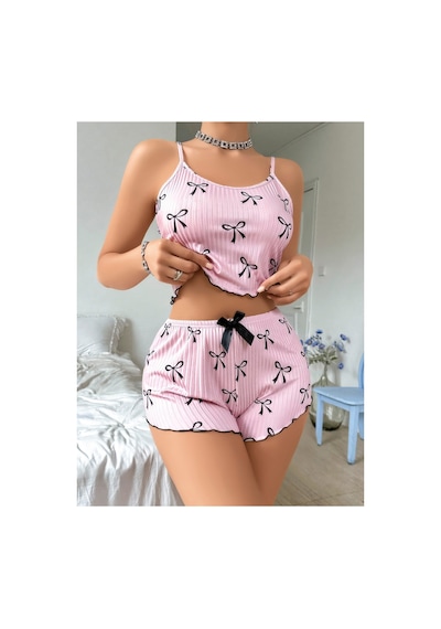Lily Bianca Nightwear Askılı Göbek Kısmı Dekolteli Fiyonk Detaylı Ve Şortlu Penye Gecelik Pembe Lily Bianca Nightwear Askılı Göbek Kısmı Dekolteli Fiyonk Detaylı Ve Şortlu Penye Gecelik Pembe