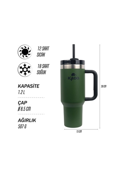 Igloo Stadler Thermo-mug 1.2 Lt Haki-siyah Pipetli Termos Çok Renkli