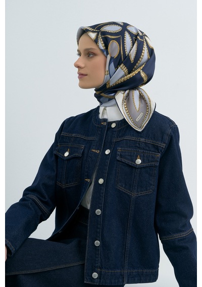 Armine Saf İpek Sura Eşarp-2026 İlkbahar-yaz- 953100d Gri-lacivert