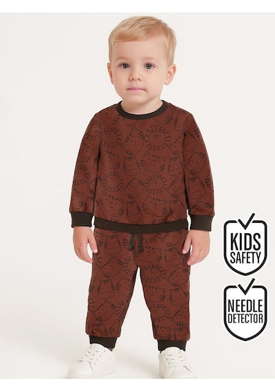 Denokids Hayvanlar Erkek Bebek Kahverengi Eşofman Takım