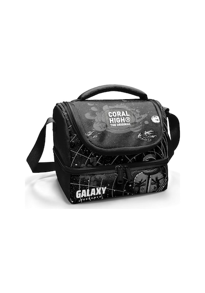 Coral High Erkek Çocuk Siyah Beyaz Galaxy Desenli İki Katlı Okul Beslenme Çantası 37219 Siyah - Beyaz